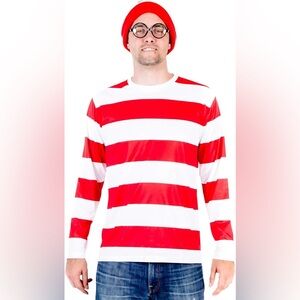 Where's Waldo Shirt Hat and Glasses Deluxe Halloween Costume Cosplay
